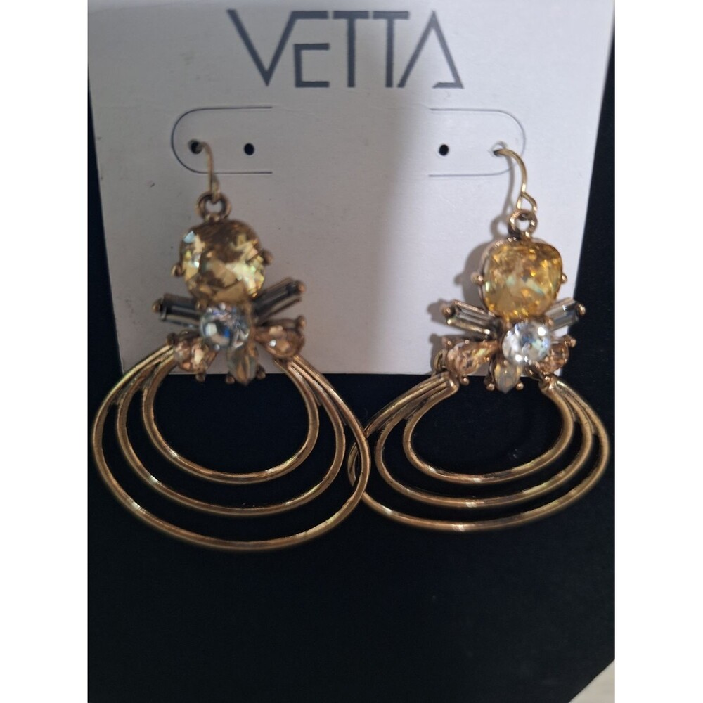 VETTA Gold-Tone Hoop Earrings with Yellow and Clear Crystals